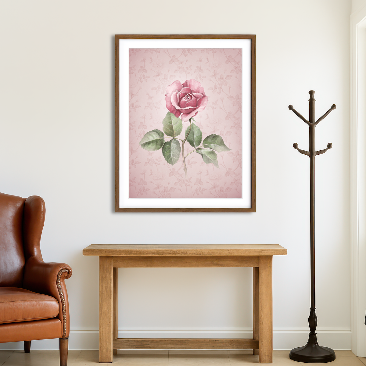 AUTO-MOCKUP ROOM | Watercolor Rose Wall Art