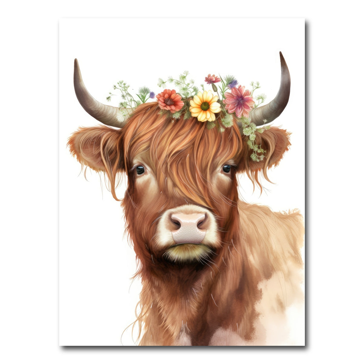 AUTO-MOCKUP WHITE | Watercolor Scottish highland cow | 1 Piece | Gallery Wrap Canvas | group=3x4