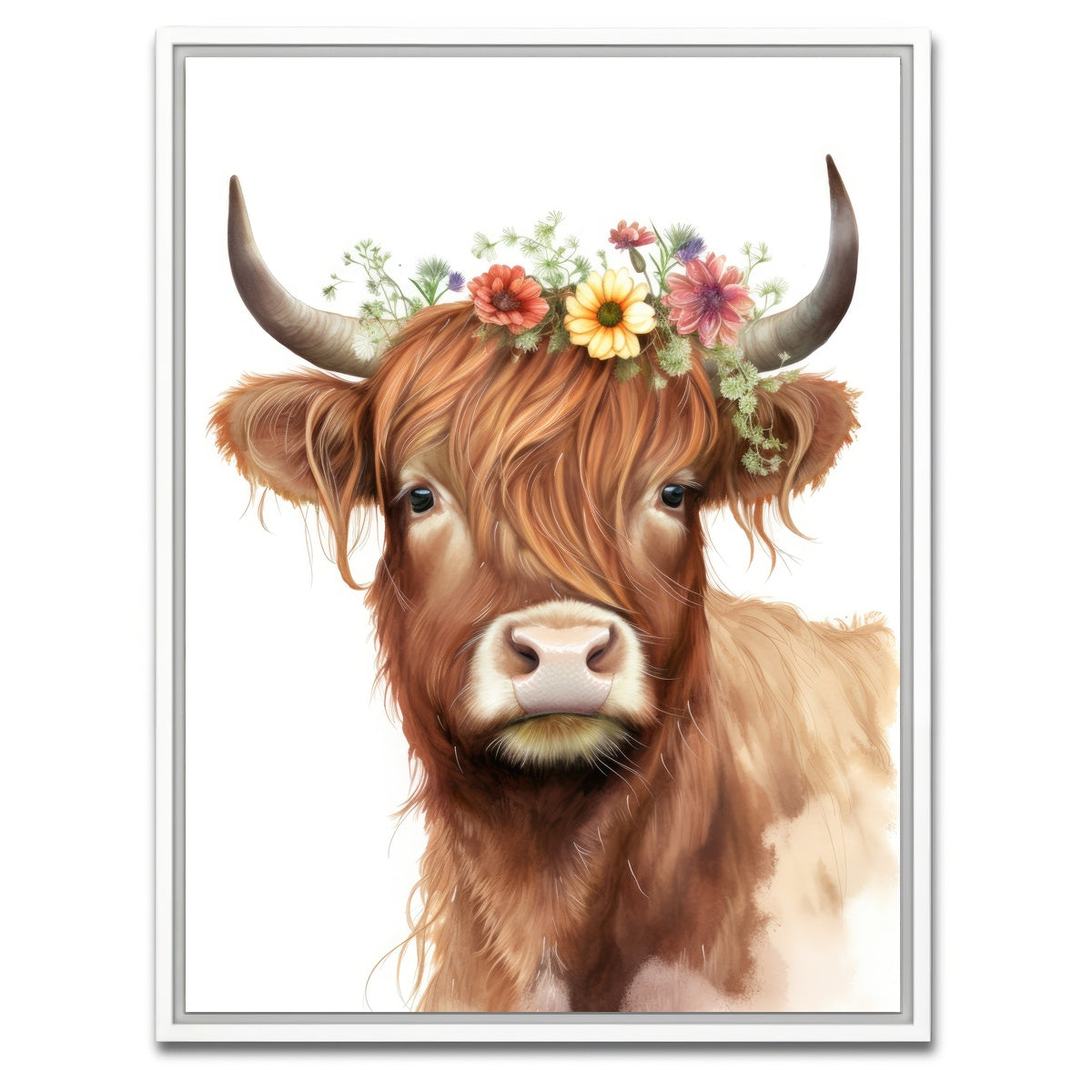 AUTO-MOCKUP WHITE | Watercolor Scottish highland cow | 1 Piece | White Framed Canvas | group=3x4