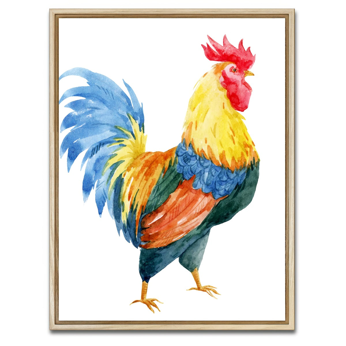 AUTO-MOCKUP WHITE | Watercolor rooster | 1 Piece | Natural Framed Canvas | group=3x4
