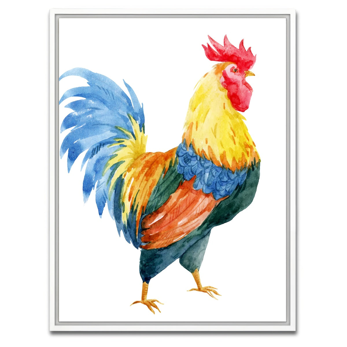 AUTO-MOCKUP WHITE | Watercolor rooster | 1 Piece | White Framed Canvas | group=3x4