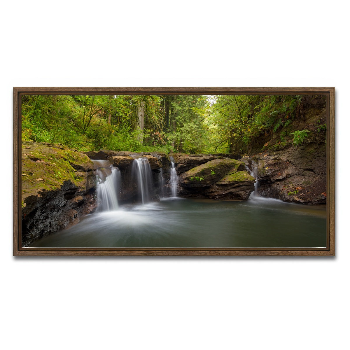 AUTO-MOCKUP WHITE | Waterfall at Rock Creek | 1 Piece | Walnut Framed Canvas | group=2x1