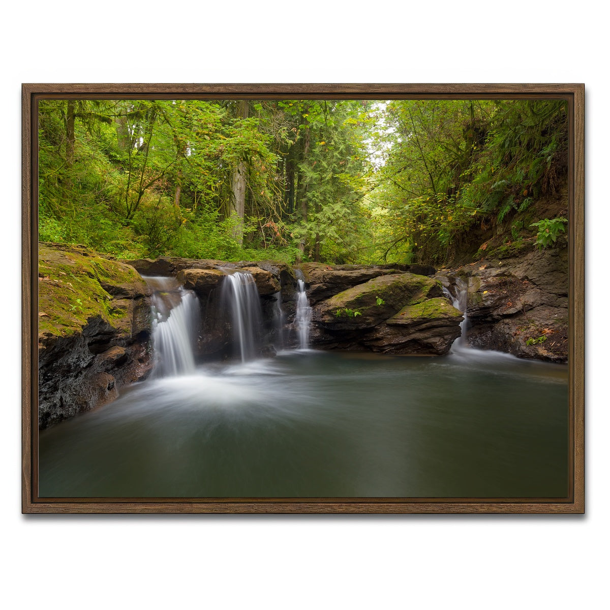 AUTO-MOCKUP WHITE | Waterfall at Rock Creek | 1 Piece | Walnut Framed Canvas | group=4x3