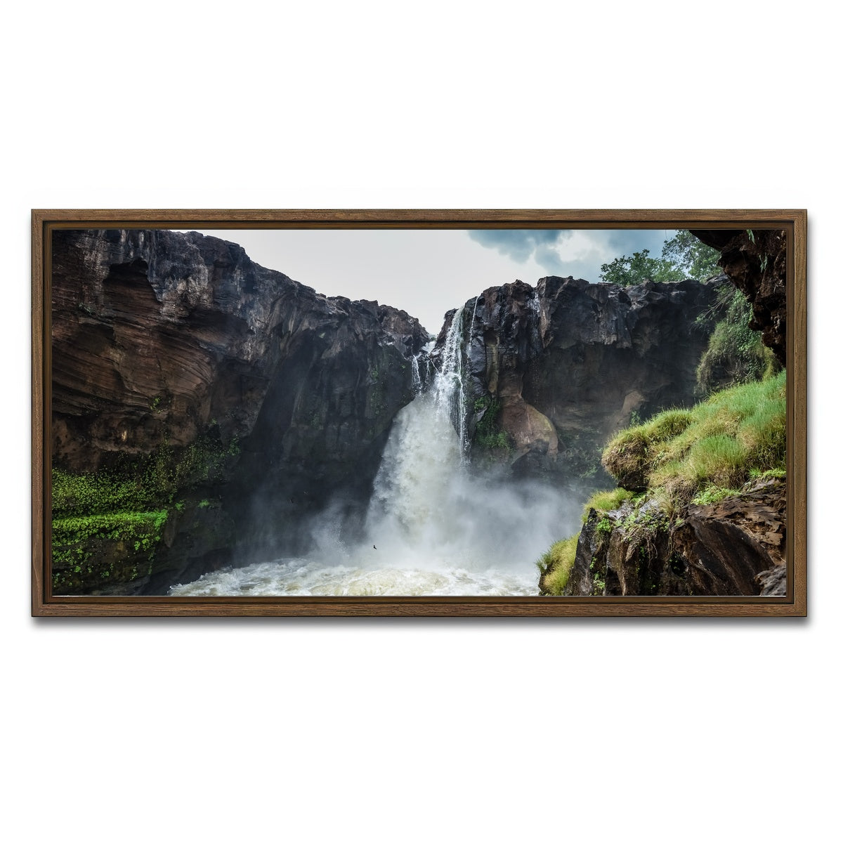 AUTO-MOCKUP WHITE | Waterfall of Rio Farinha - Brazil | 1 Piece | Walnut Framed Canvas | group=2x1