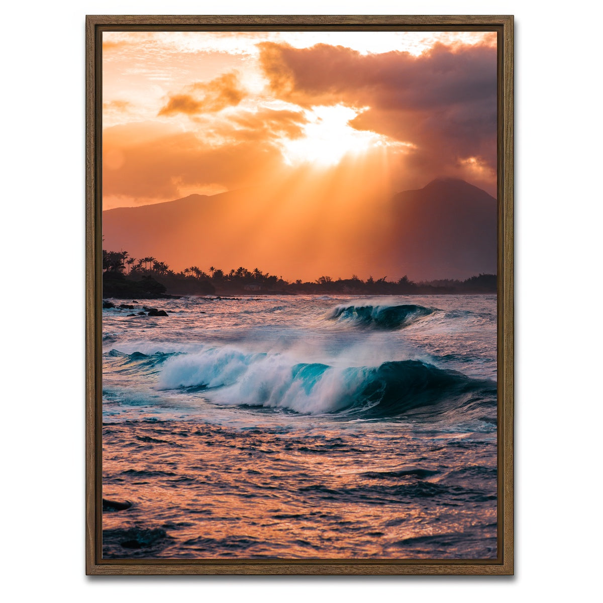 AUTO-MOCKUP WHITE | Waves at Sunset | 1 Piece | Walnut Framed Canvas | group=3x4