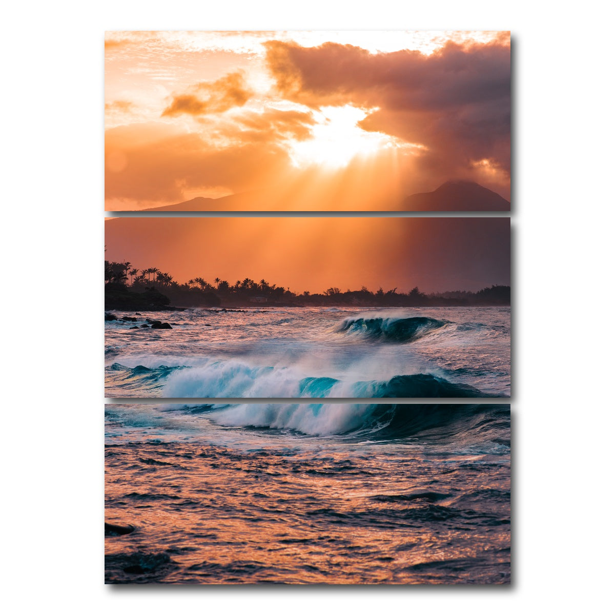 AUTO-MOCKUP WHITE | Waves at Sunset | 3 Piece | Gallery Wrap Canvas | group=8x18_stacked