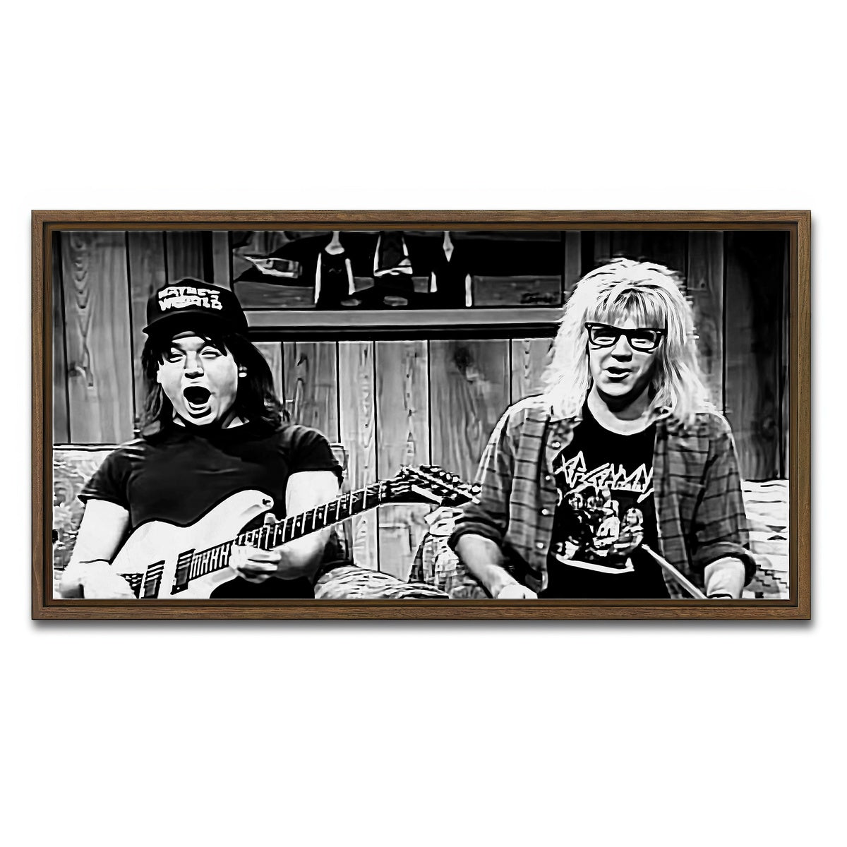 AUTO-MOCKUP WHITE | Wayne's World Grayscale | 1 Piece | Walnut Framed Canvas | group=2x1