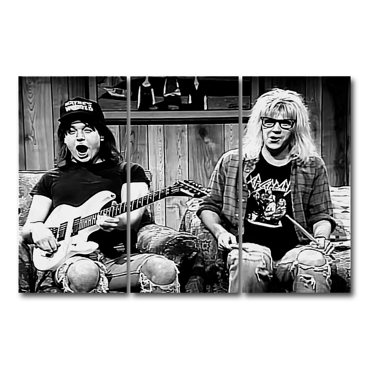 AUTO-MOCKUP WHITE | Wayne's World Grayscale | 3 Piece | Gallery Wrap Canvas | group=12x24