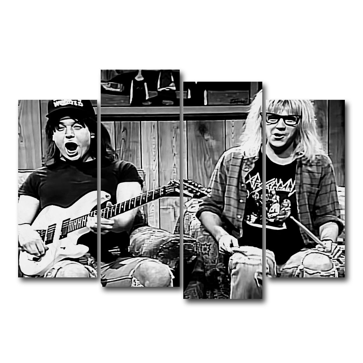 AUTO-MOCKUP WHITE | Wayne's World Grayscale | 4 Piece | Gallery Wrap Canvas | group=4_normal