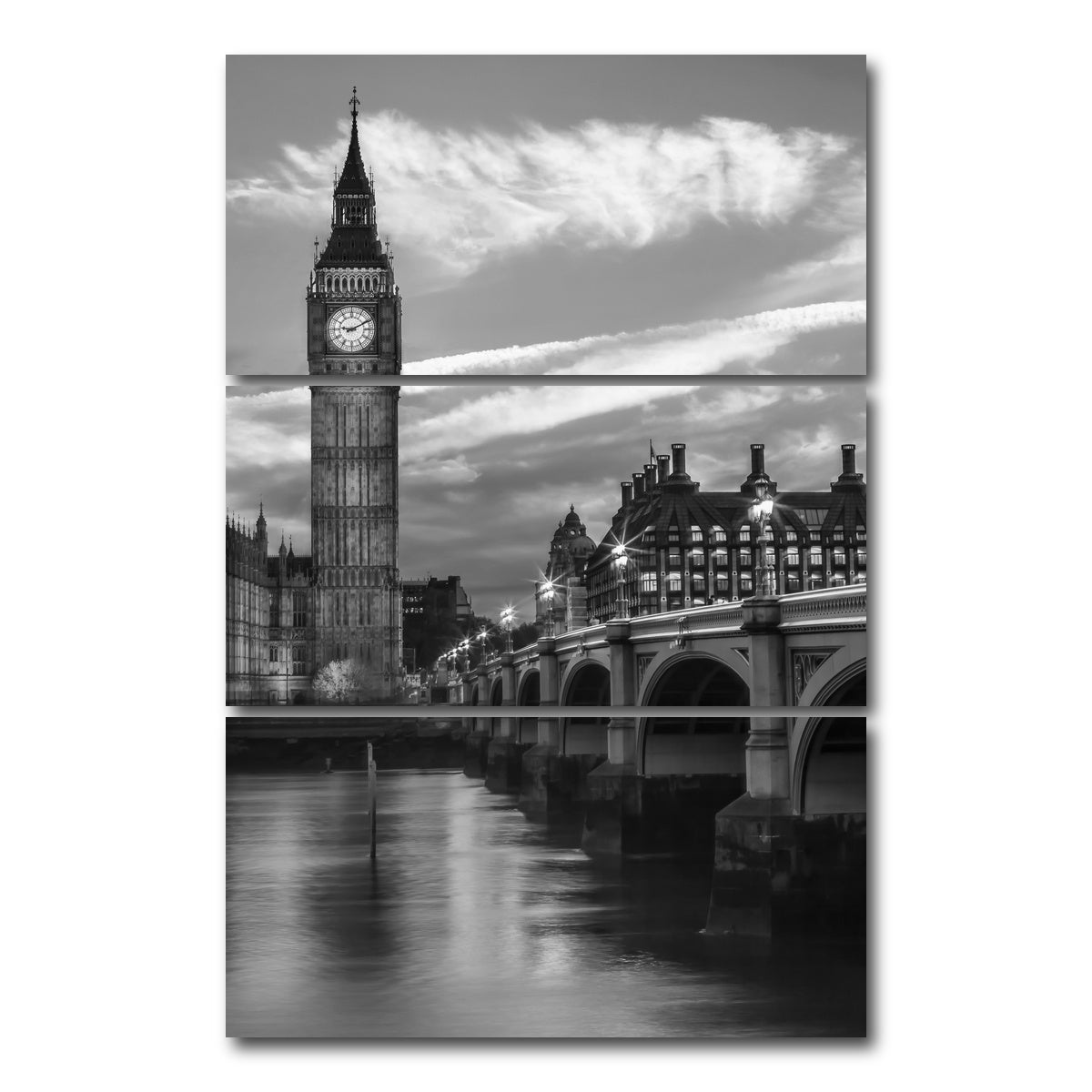 AUTO-MOCKUP WHITE | Westminster Bridge - Evening | 3 Piece | Gallery Wrap Canvas | group=12x24_stacked
