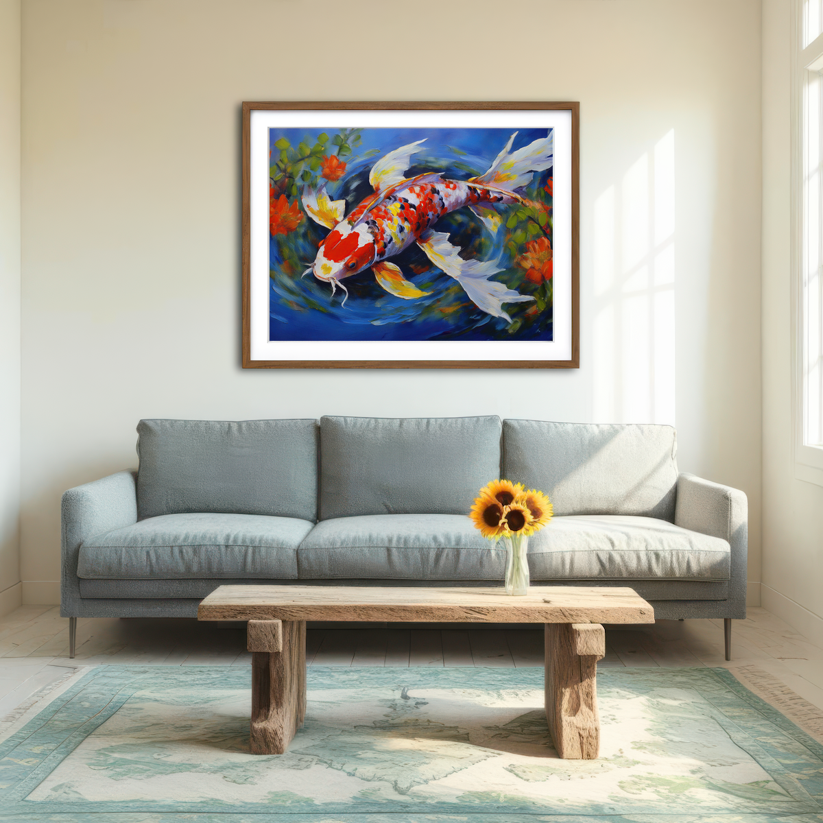 AUTO-MOCKUP ROOM | White Koi Fish Painting Wall Art