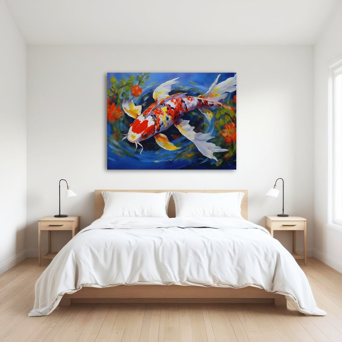 AUTO-MOCKUP ROOM | White Koi Fish Painting