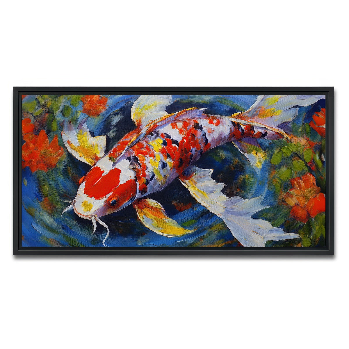 AUTO-MOCKUP WHITE | White Koi Fish Painting | 1 Piece | Black Framed Canvas | group=2x1