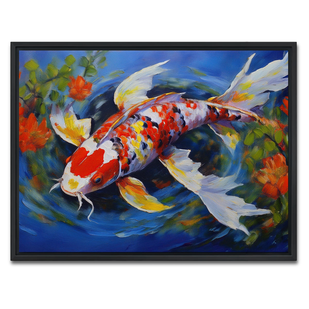 AUTO-MOCKUP WHITE | White Koi Fish Painting | 1 Piece | Black Framed Canvas | group=4x3