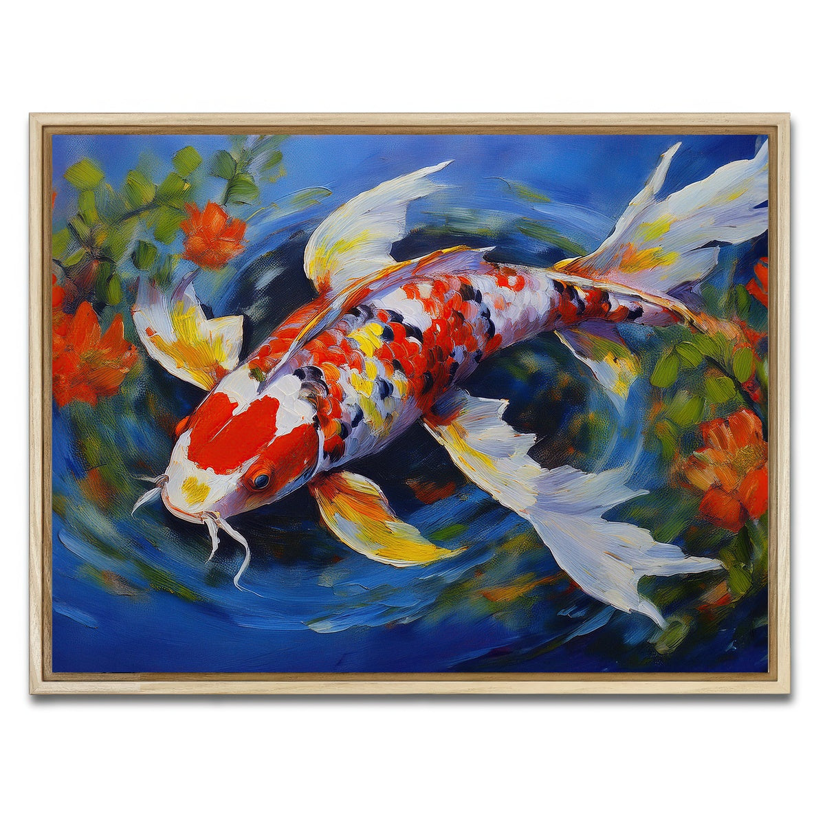 AUTO-MOCKUP WHITE | White Koi Fish Painting | 1 Piece | Natural Framed Canvas | group=4x3