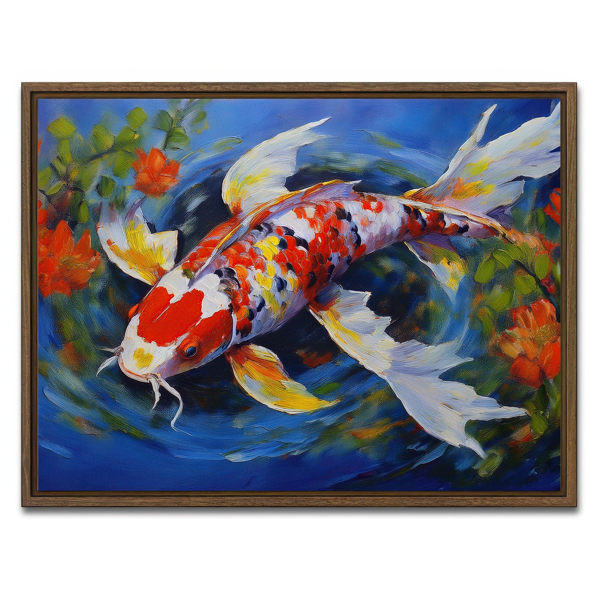 AUTO-MOCKUP WHITE | White Koi Fish Painting | 1 Piece | Walnut Framed Canvas | group=4x3