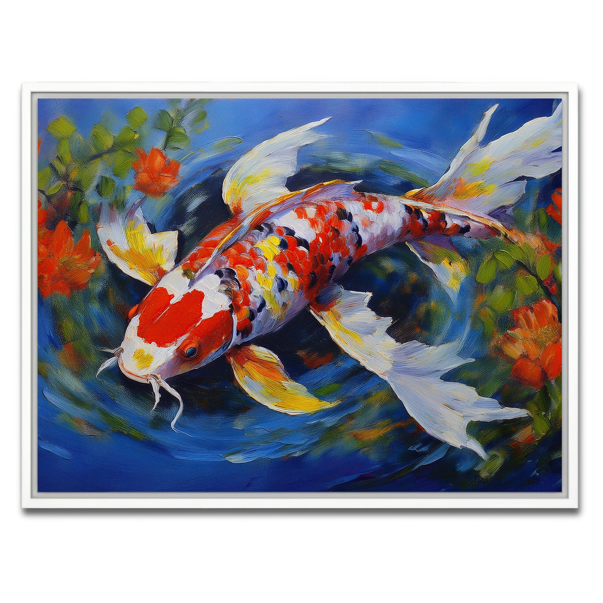 AUTO-MOCKUP WHITE | White Koi Fish Painting | 1 Piece | White Framed Canvas | group=4x3