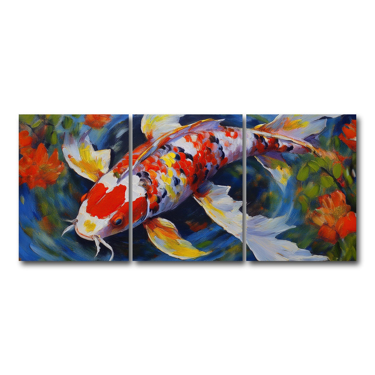 AUTO-MOCKUP WHITE | White Koi Fish Painting | 3 Piece | Gallery Wrap Canvas | group=18x24