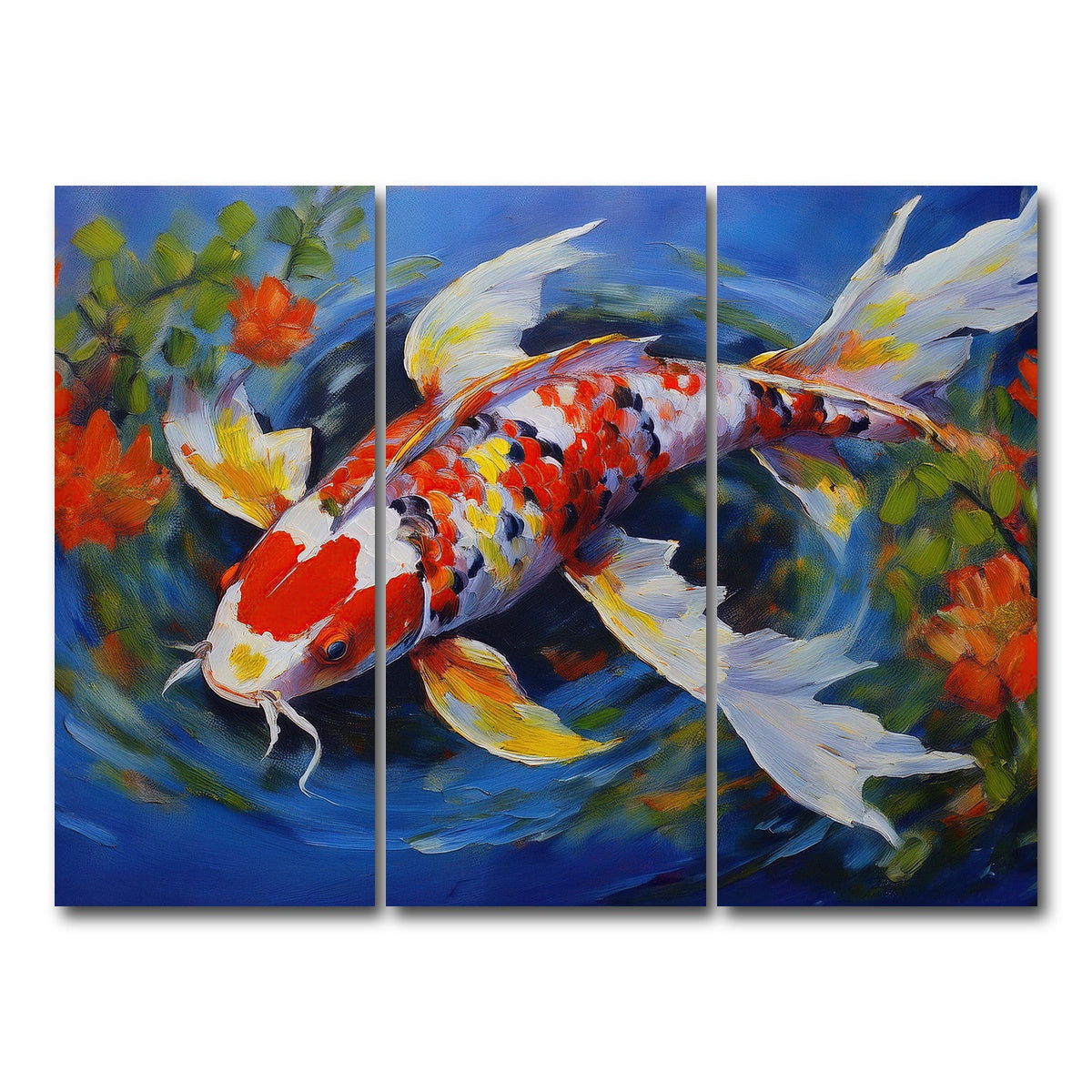 AUTO-MOCKUP WHITE | White Koi Fish Painting | 3 Piece | Gallery Wrap Canvas | group=8x18