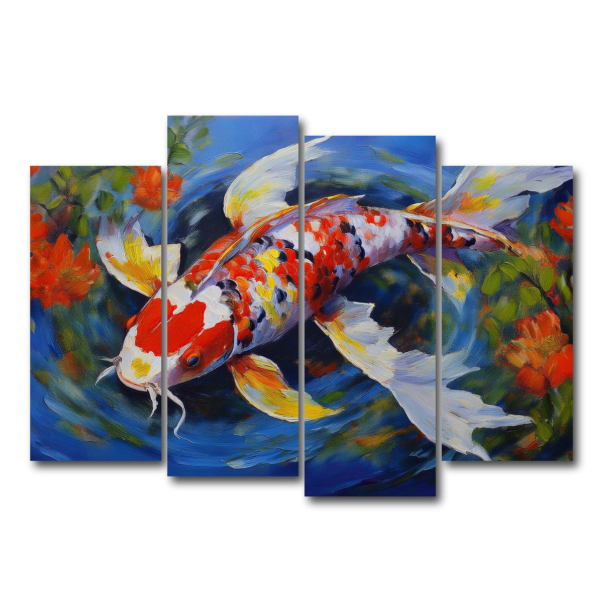AUTO-MOCKUP WHITE | White Koi Fish Painting | 4 Piece | Gallery Wrap Canvas | group=4_normal