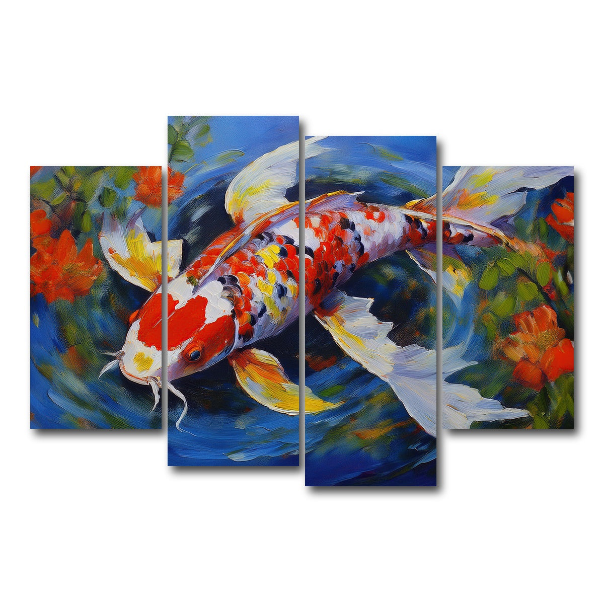 AUTO-MOCKUP WHITE | White Koi Fish Painting | 4 Piece | Gallery Wrap Canvas | group=4_short
