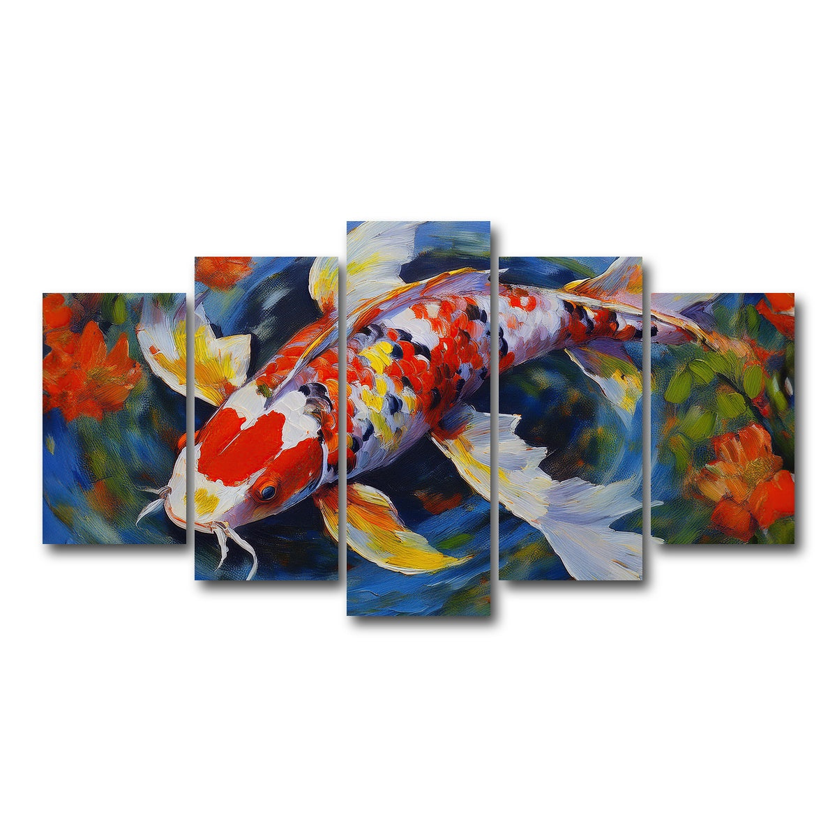 AUTO-MOCKUP WHITE | White Koi Fish Painting | 5 Piece | Gallery Wrap Canvas | group=5_normal