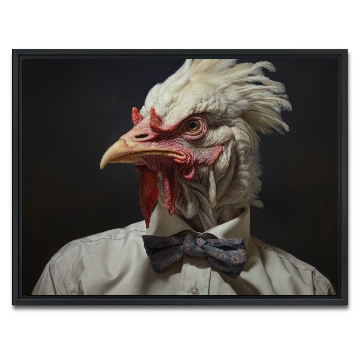 AUTO-MOCKUP WHITE | White Rooster Man | 1 Piece | Black Framed Canvas | group=4x3