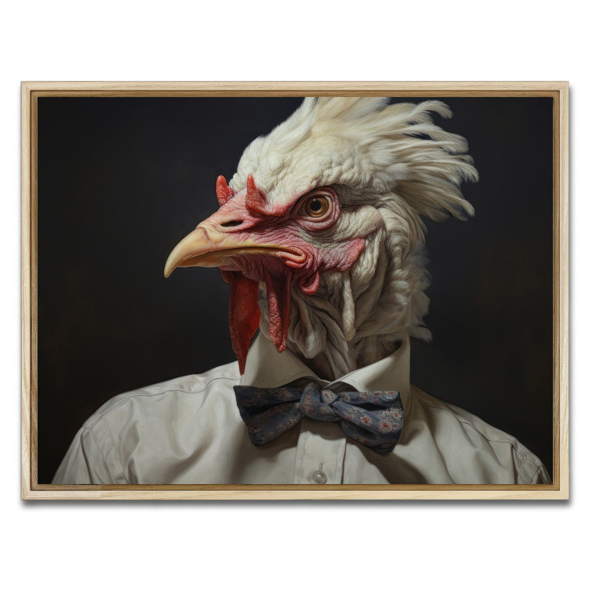 AUTO-MOCKUP WHITE | White Rooster Man | 1 Piece | Natural Framed Canvas | group=4x3