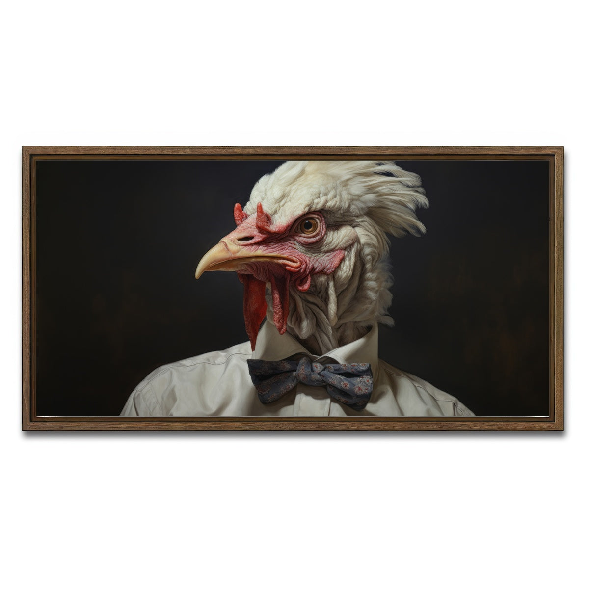 AUTO-MOCKUP WHITE | White Rooster Man | 1 Piece | Walnut Framed Canvas | group=2x1