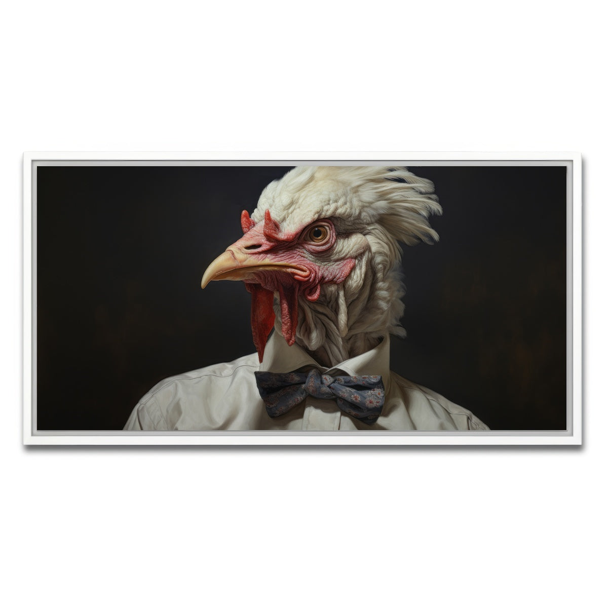 AUTO-MOCKUP WHITE | White Rooster Man | 1 Piece | White Framed Canvas | group=2x1
