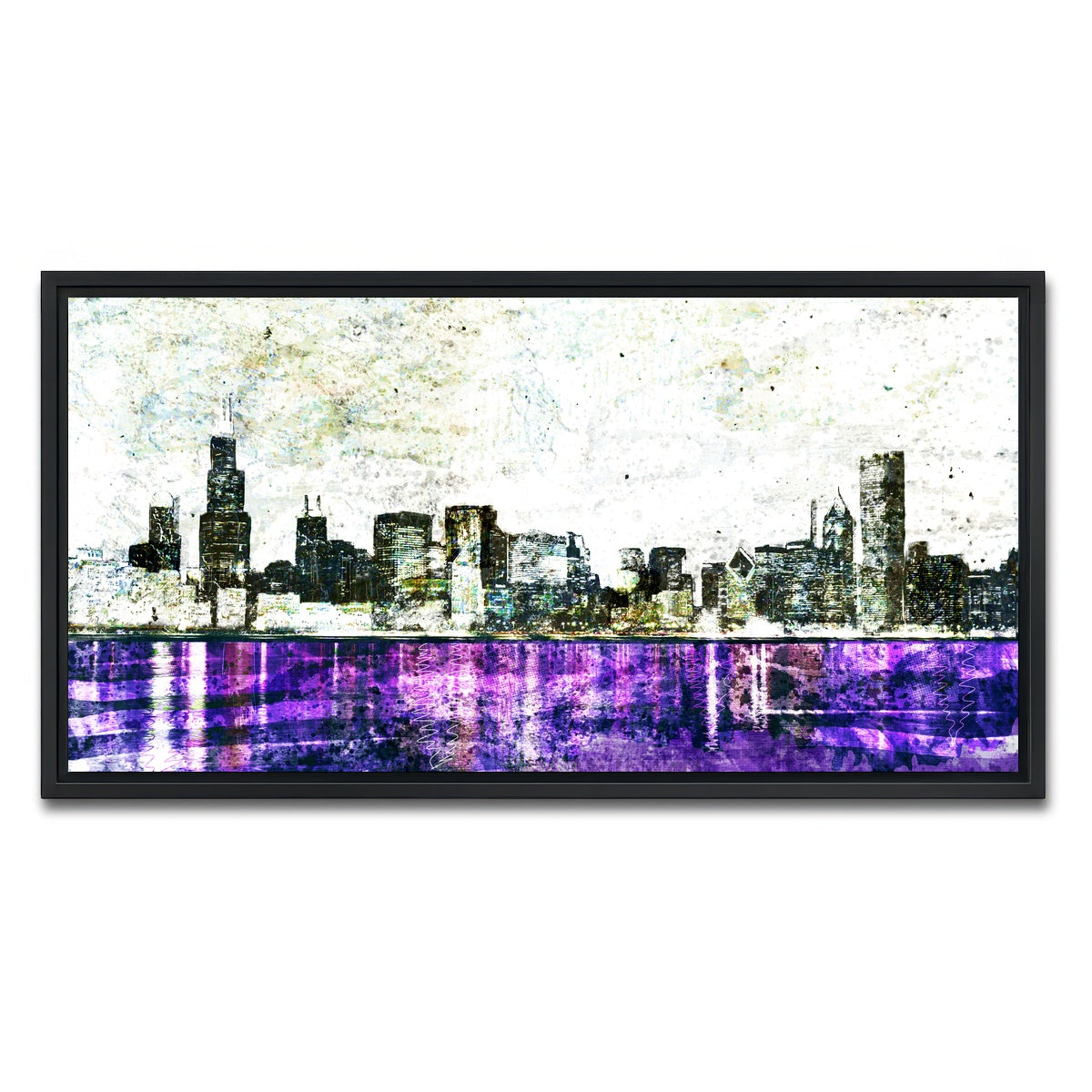 AUTO-MOCKUP WHITE | Whiteout chicago skyline | 1 Piece | Black Framed Canvas | group=2x1