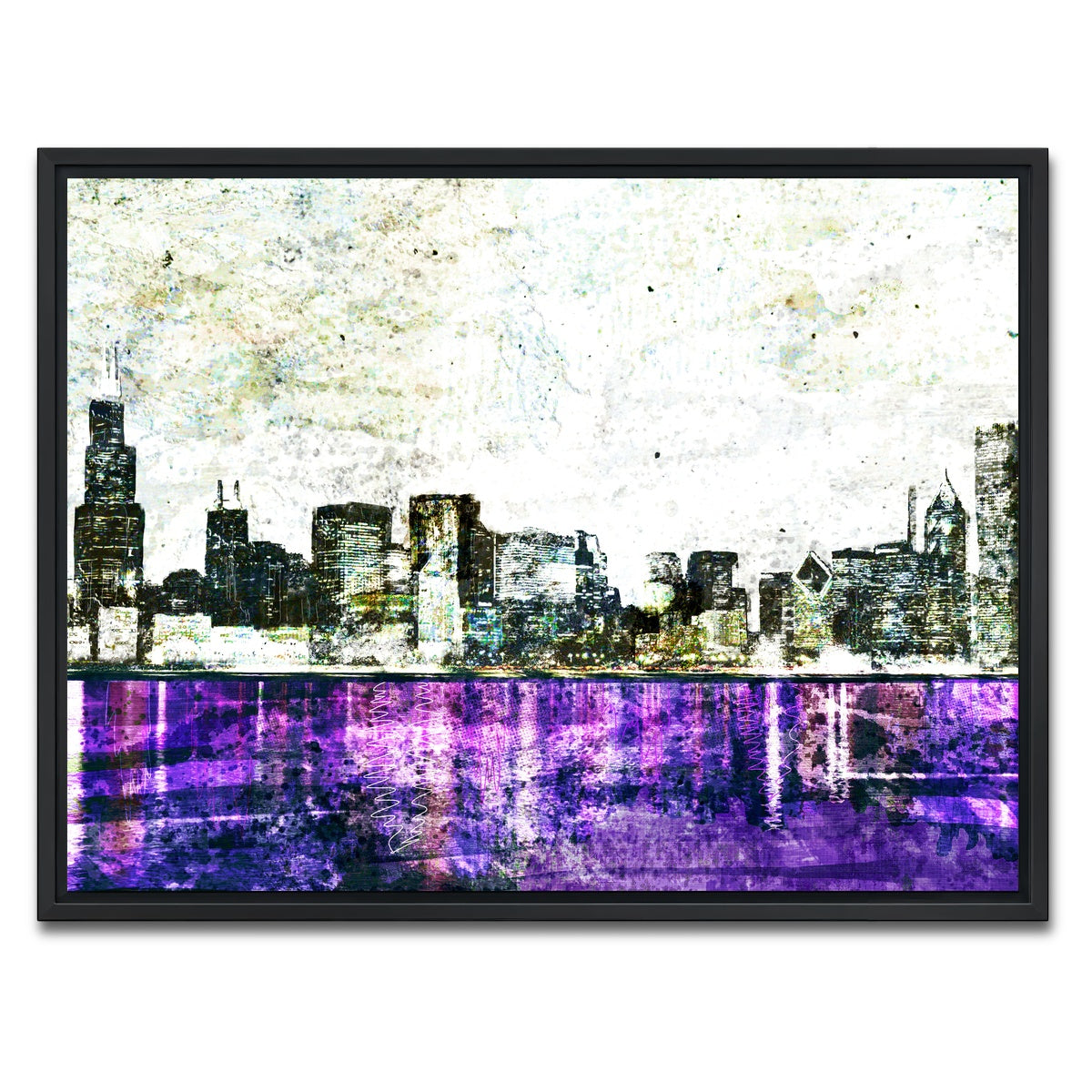 AUTO-MOCKUP WHITE | Whiteout chicago skyline | 1 Piece | Black Framed Canvas | group=4x3