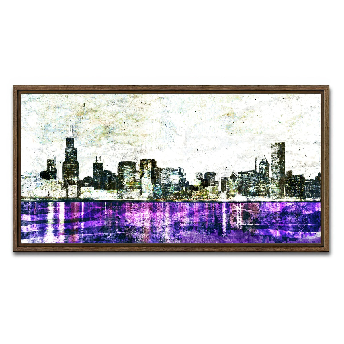 AUTO-MOCKUP WHITE | Whiteout chicago skyline | 1 Piece | Walnut Framed Canvas | group=2x1