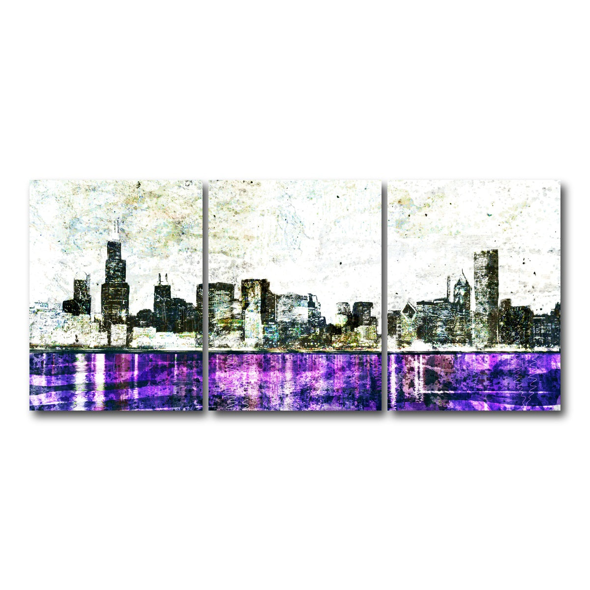 AUTO-MOCKUP WHITE | Whiteout chicago skyline | 3 Piece | Gallery Wrap Canvas | group=18x24