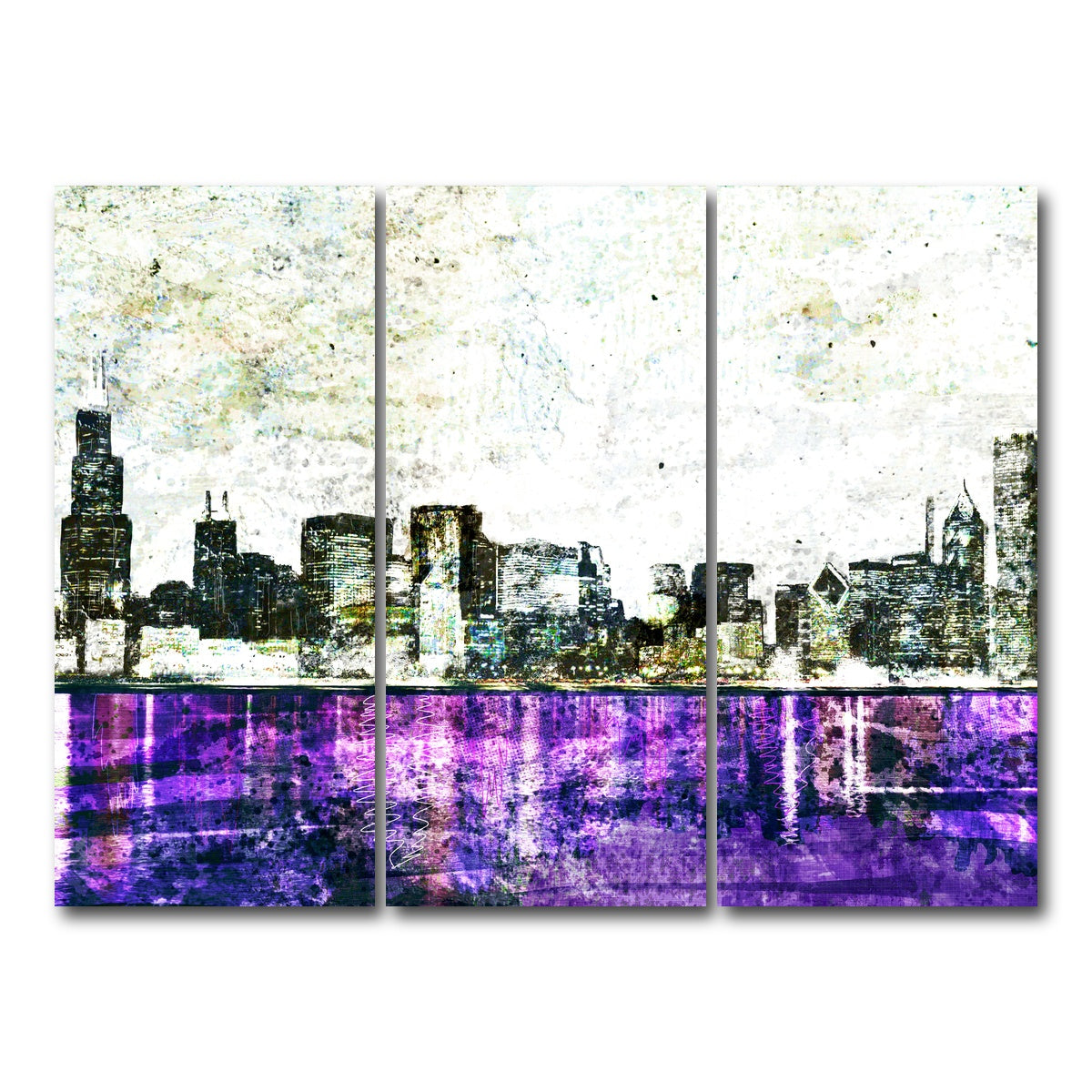 AUTO-MOCKUP WHITE | Whiteout chicago skyline | 3 Piece | Gallery Wrap Canvas | group=8x18