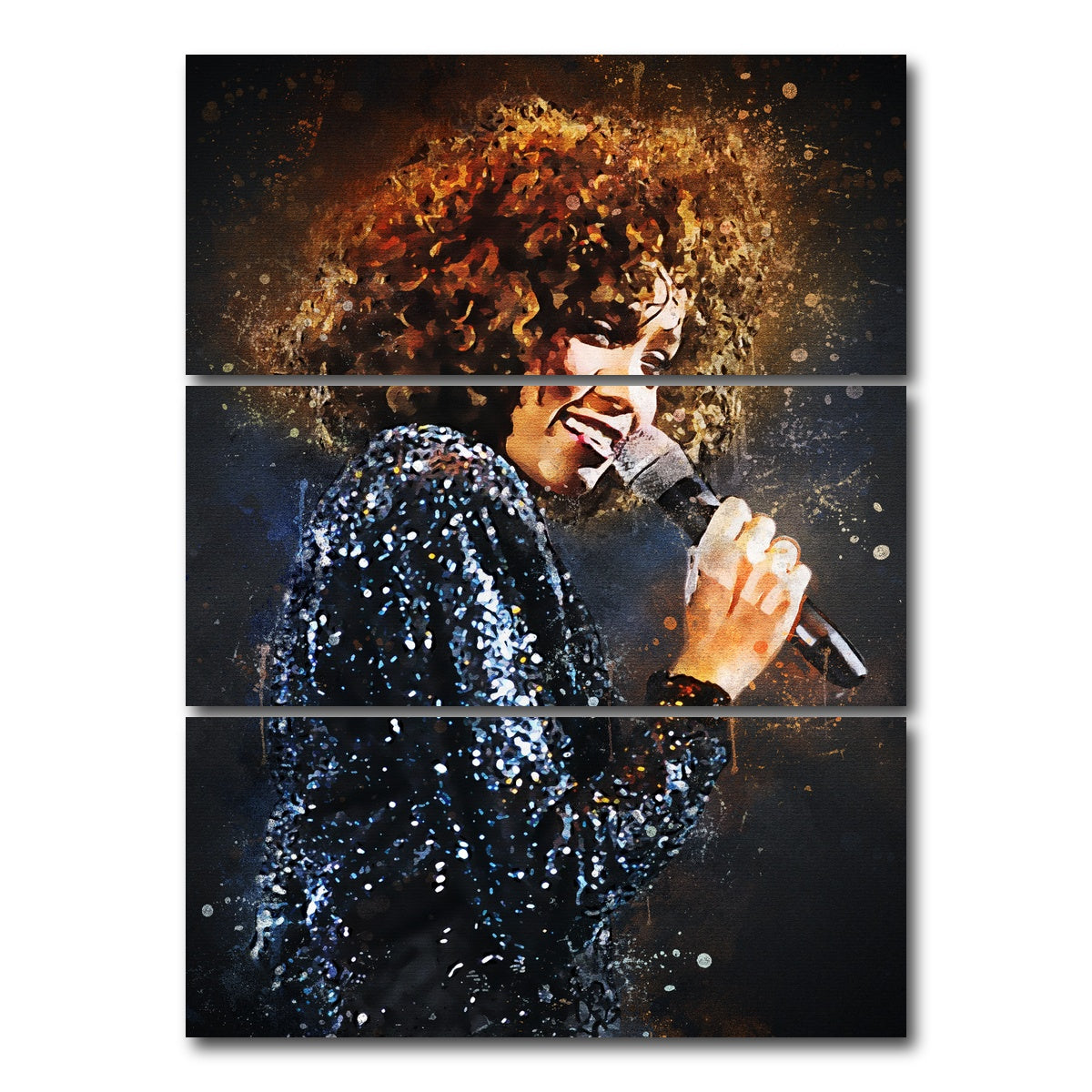 AUTO-MOCKUP WHITE | Whitney Houston Painting | 3 Piece | Gallery Wrap Canvas | group=8x18_stacked