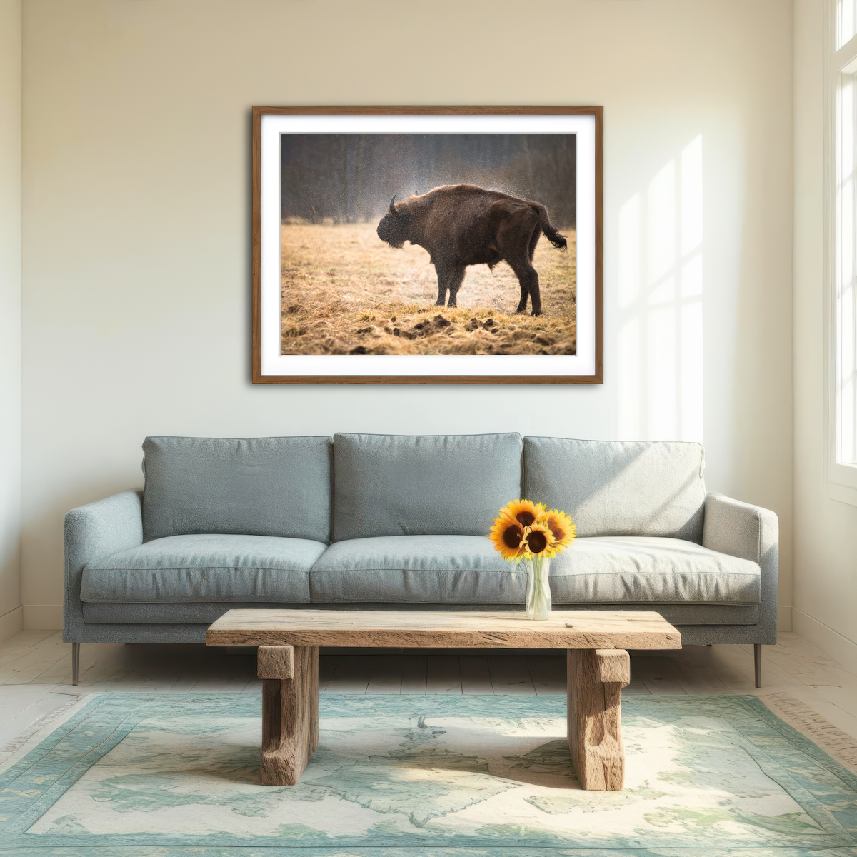 AUTO-MOCKUP ROOM | Wild Bison Shaking off Rain Wall Art
