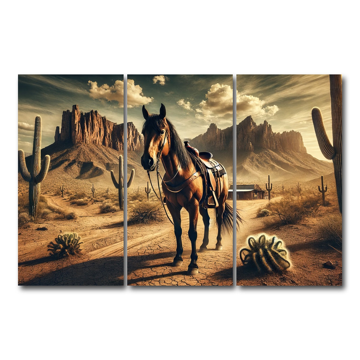 AUTO-MOCKUP WHITE | Wild West Quarter Horse | 3 Piece | Gallery Wrap Canvas | group=12x24