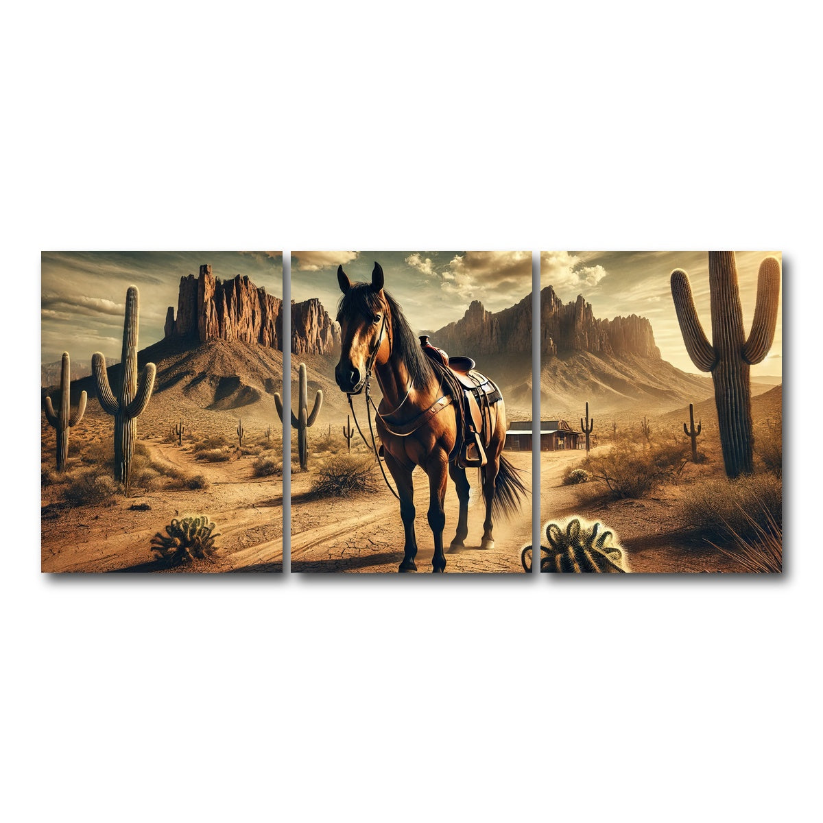 AUTO-MOCKUP WHITE | Wild West Quarter Horse | 3 Piece | Gallery Wrap Canvas | group=18x24