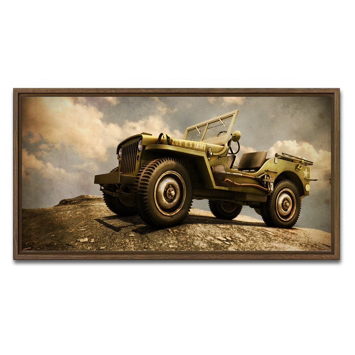 AUTO-MOCKUP WHITE | Willys Military Jeep | 1 Piece | Walnut Framed Canvas | group=2x1