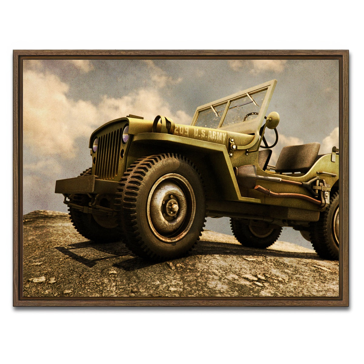 AUTO-MOCKUP WHITE | Willys Military Jeep | 1 Piece | Walnut Framed Canvas | group=4x3