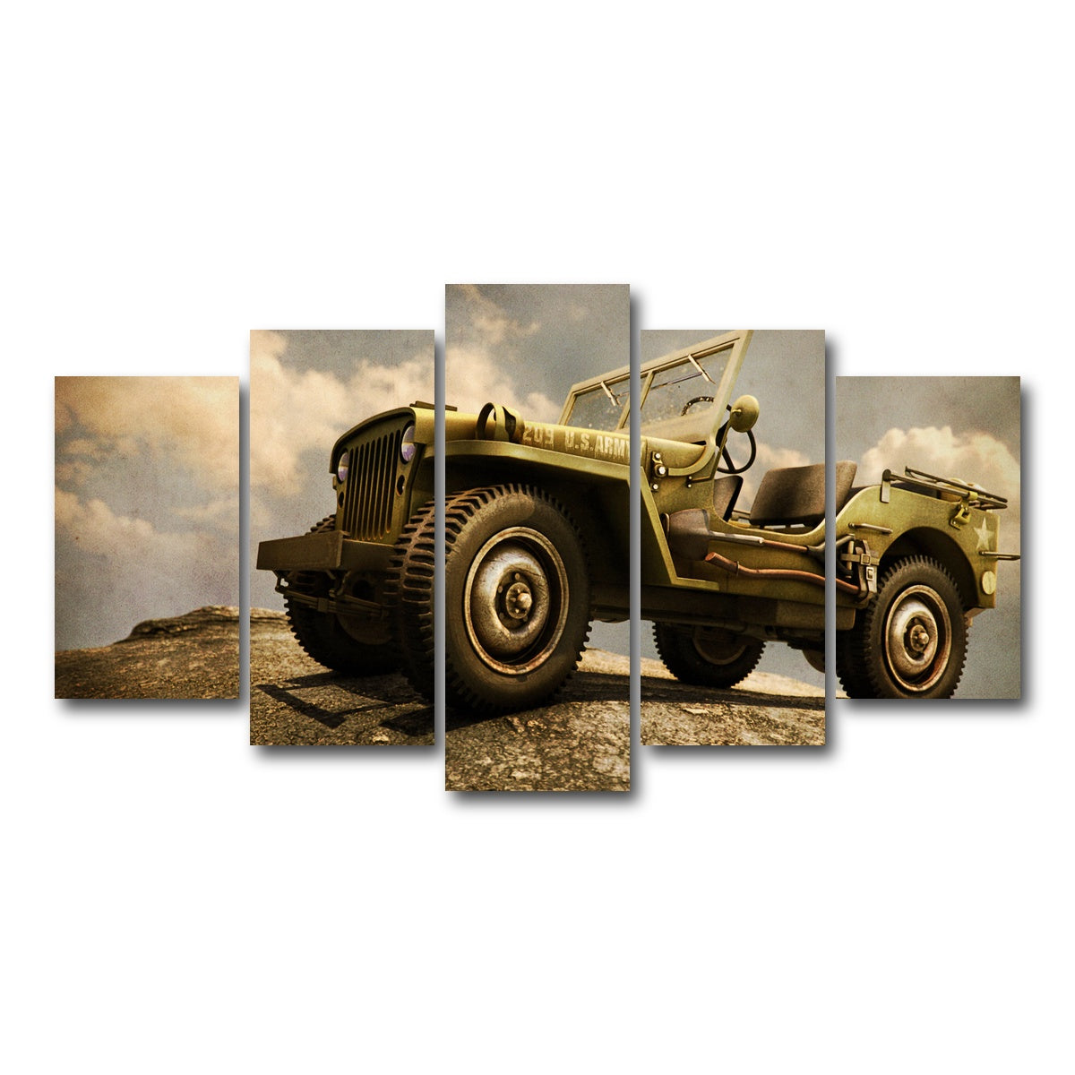 AUTO-MOCKUP WHITE | Willys Military Jeep | 5 Piece | Gallery Wrap Canvas | group=5_normal