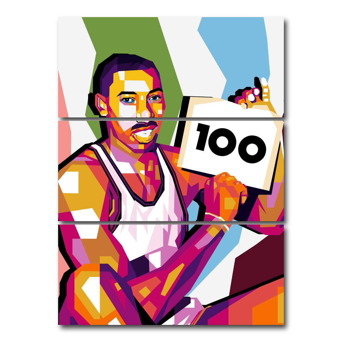 AUTO-MOCKUP WHITE | Wilt Chamberlain 100 | 3 Piece | Gallery Wrap Canvas | group=8x18_stacked