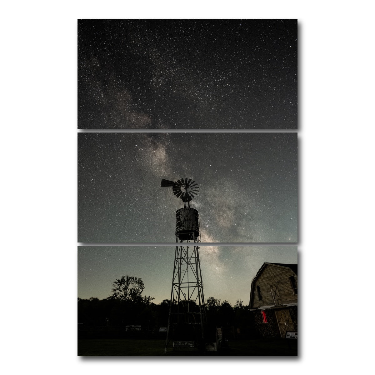 AUTO-MOCKUP WHITE | Windmill at Night | 3 Piece | Gallery Wrap Canvas | group=12x24_stacked