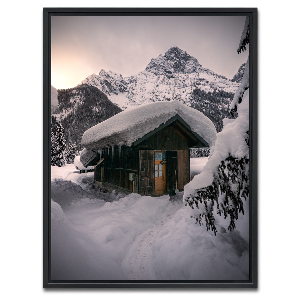 AUTO-MOCKUP WHITE | Winter Cabin | 1 Piece | Black Framed Canvas | group=3x4