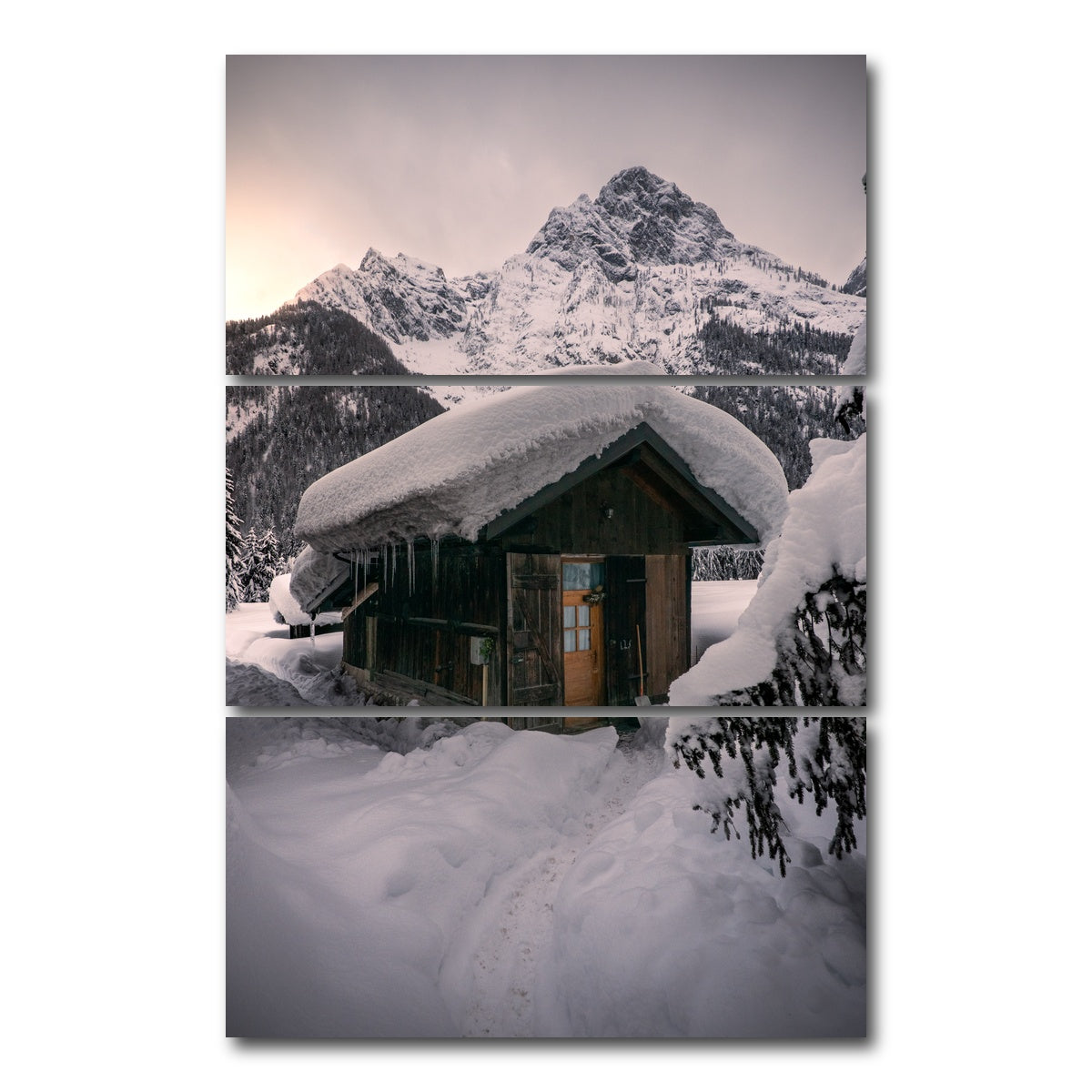 AUTO-MOCKUP WHITE | Winter Cabin | 3 Piece | Gallery Wrap Canvas | group=12x24_stacked