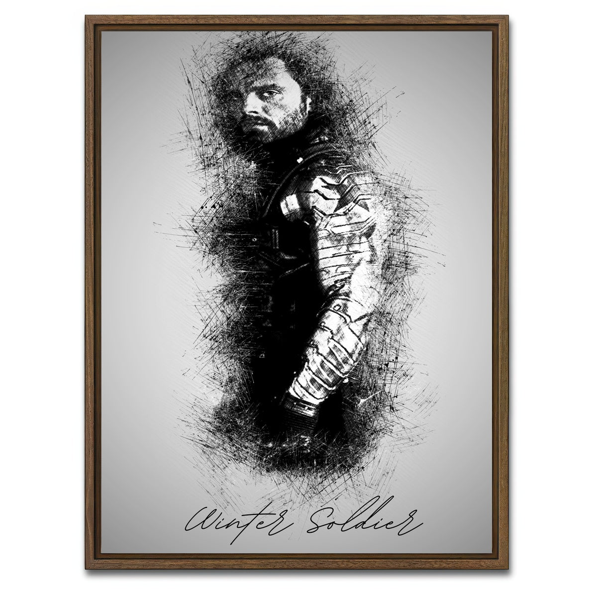 AUTO-MOCKUP WHITE | Winter Soldier Sketch | 1 Piece | Walnut Framed Canvas | group=3x4