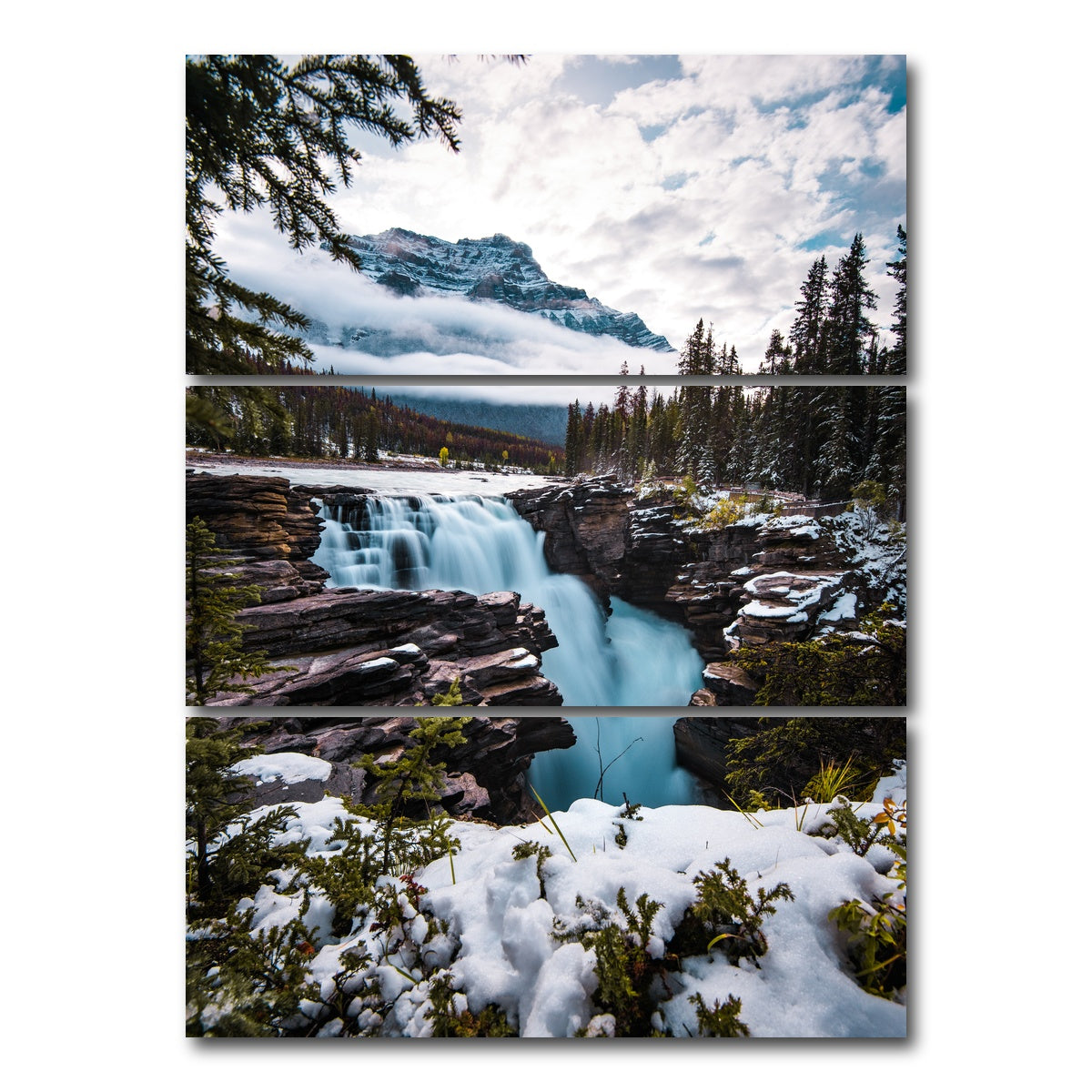 AUTO-MOCKUP WHITE | Wintry Waterfall | 3 Piece | Gallery Wrap Canvas | group=8x18_stacked
