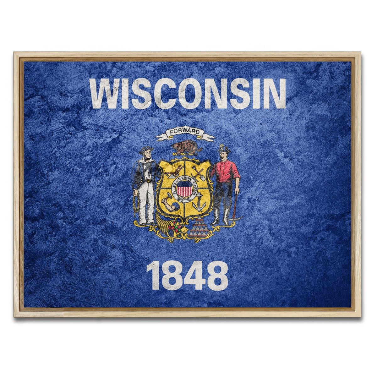 AUTO-MOCKUP WHITE | Wisconsin Flag Grunge | 1 Piece | Natural Framed Canvas | group=4x3
