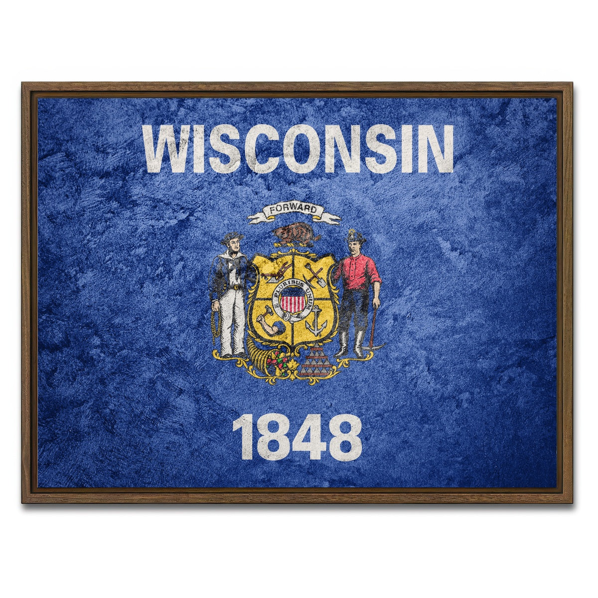 AUTO-MOCKUP WHITE | Wisconsin Flag Grunge | 1 Piece | Walnut Framed Canvas | group=4x3